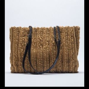 Zara Brown Textured Tote with Black Chain-Strap